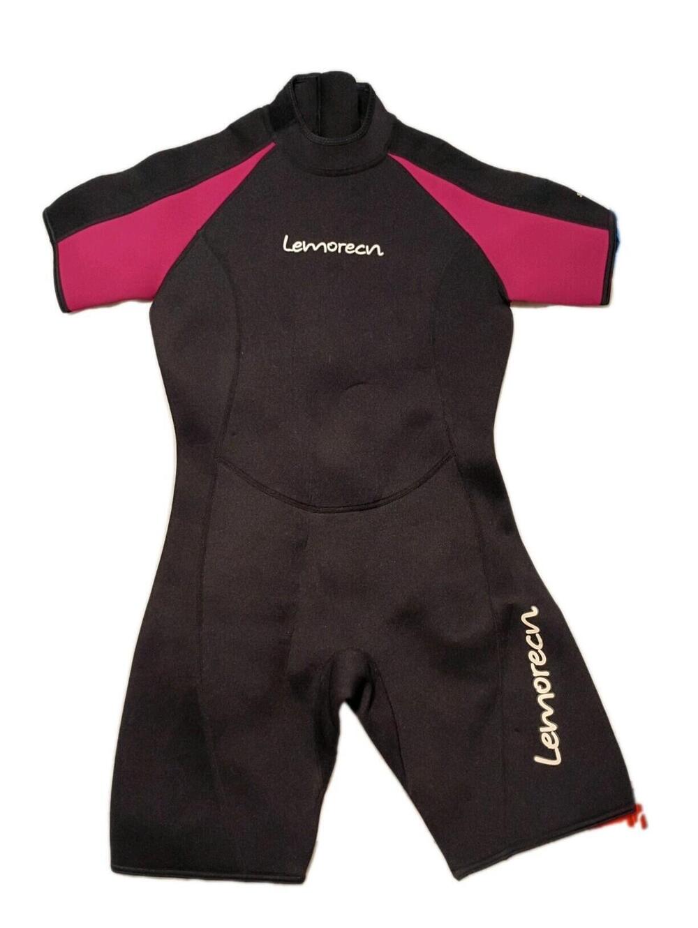 Lemorecn Women’s Shorty Wetsuit US 14 Black Pink Neoprene Surf Swim Dive Suit